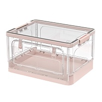Ящик пластиковый складной прозрачный, дно розовое, 490х360х280 мм, с колесиками в Рубцовске Ящик пластиковый складной прозрачный, дно розовое, 490х360х280 мм, с колесиками в Рубцовске