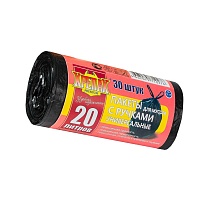 Мешки для мусора 20 л, с ручками, черные, в рулоне 30 шт., ПНД, 10 мкм, 550х440 мм, Крепак, 4607075710276 в Рубцовске Мешки для мусора 20 л, с ручками, черные, в рулоне 30 шт., ПНД, 10 мкм, 550х440 мм, Крепак, 4607075710276 в Рубцовске