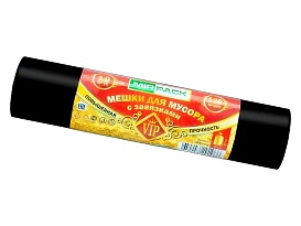 Мешки для мусора 120 л, с завязками, черные, в рулоне 10 шт., ПНД, 15 мкм, 800х750 мм, VIP, Z12010black в Рубцовске