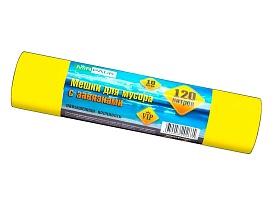 Мешки для мусора 120 л, с завязками, желтые, в рулоне 10 шт., ПНД, 15 мкм, 800х750 мм, VIP, Z12010yel в Рубцовске