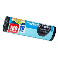 Мешки для мусора 180 л, с ушками, черные, в рулоне 10 шт., ПНД, 20 мкм, 1150х800 мм, Крепак, 4607075710498 в Рубцовске