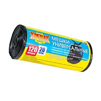 Мешки для мусора 120 л, черные, в рулоне 20 шт., ПНД, 15 мкм, 1100х700 мм, Крепак, 4607075710207 в Рубцовске