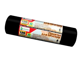 Мешки для мусора 120 л, черные, в рулоне 10 шт., ПНД, 12 мкм, 1100х700 мм, MIRPACK Classik, 1201011 в Рубцовске