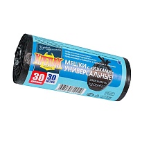 Мешки для мусора 30 л, с ушками, черные, в рулоне 30 шт., ПНД, 9 мкм, 600х500 мм, Крепак, 4607075710450 в Рубцовске