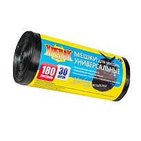 Мешки для мусора 180 л, черные, в рулоне 30 шт., ПНД, 20 мкм, 1150х800 мм, Крепак, 4607075710139 в Рубцовске