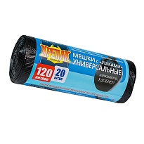 Мешки для мусора 120 л, с ушками, черные, в рулоне 20 шт., ПНД, 15 мкм, 1100х700 мм, Крепак, 4607075710368 в Рубцовске