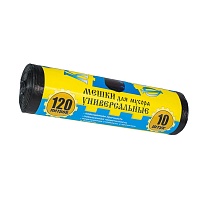 Мешки для мусора 120 л, с ушками, черные, в рулоне 10 шт., ПНД, 13 мкм, 1050х680 мм, Крепакоф, 4607075710252 в Рубцовске