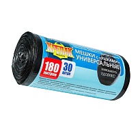 Мешки для мусора 180 л, с ушками, черные, в рулоне 30 шт., ПНД, 20 мкм, 1150х800 мм, Крепак, 4607075710399 в Рубцовске