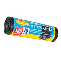 Мешки для мусора 180 л, черные, в рулоне 10 шт., ПНД, 20 мкм, 1150х800 мм, Крепак, 4607075710481 в Рубцовске