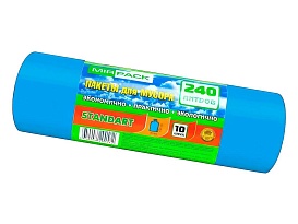 Мешки для мусора 240 л, ароматизированные, синие, в рулоне 10 шт., ПВД 30 мкм, 1300х930 мм, STANDART, 24010661 в Рубцовске