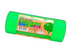 Мешки для мусора 180 л, ароматизированные, биоразлагаемые, зеленые, в рулоне 10 шт., ПВД, 40 мкм, 1300х930 мм, PURE ECOLOGY, bio1801081 в Рубцовске